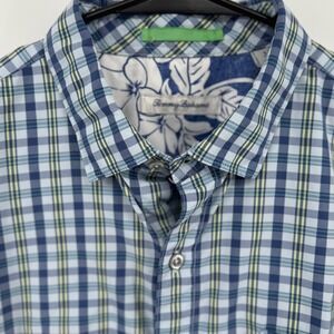 Tommy‎ Bahama Men's Large L Button Down Shirt Blue Plaid Floral Casual